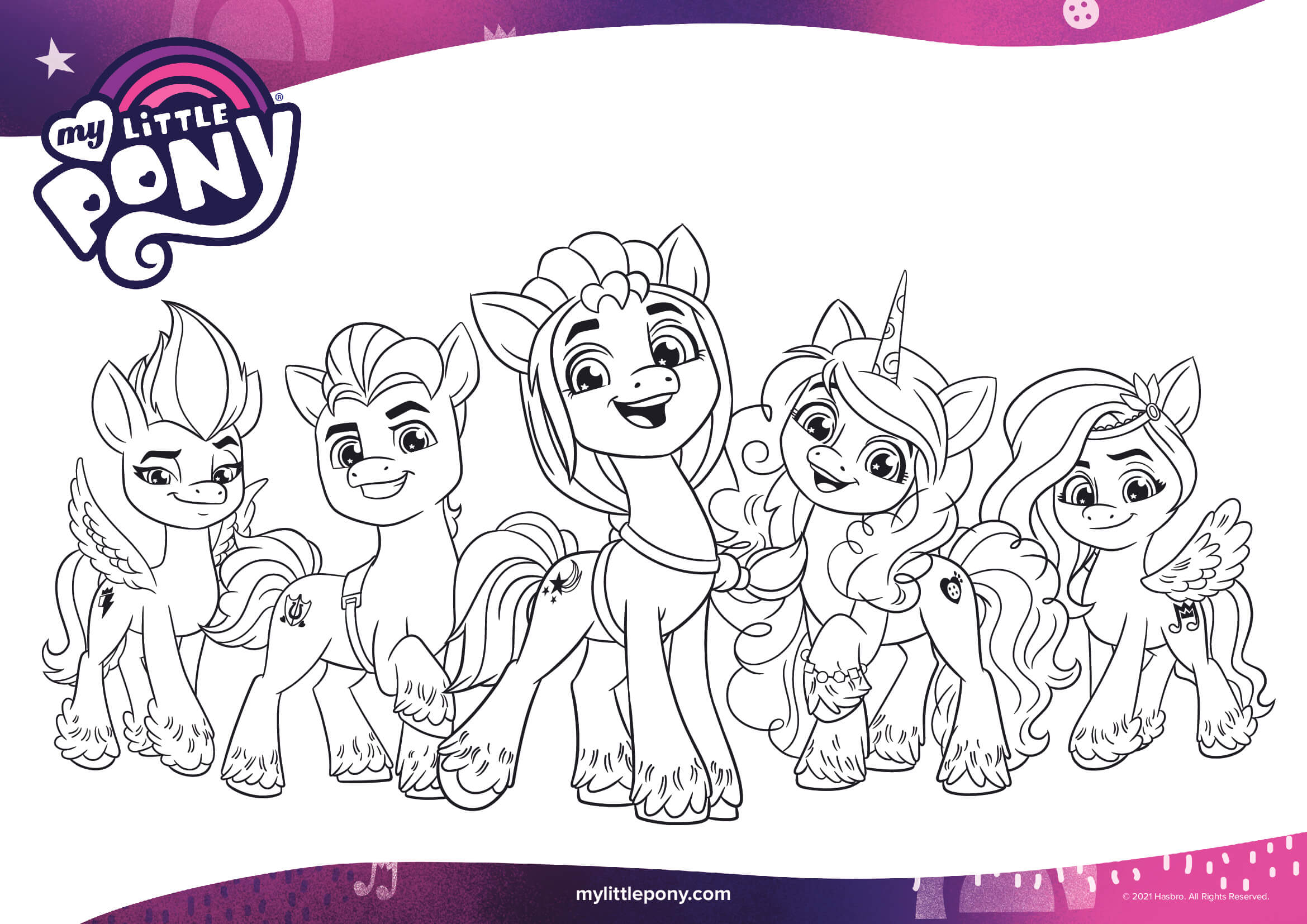 My Little Pony The Mane 5 Mlp 5 Coloring Page