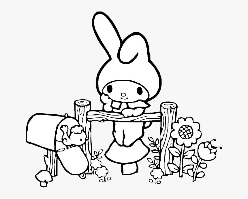 My Melody on The Fence Coloring Page