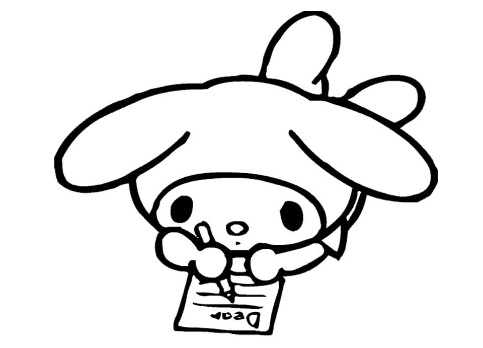 My Melody Studying Coloring Page