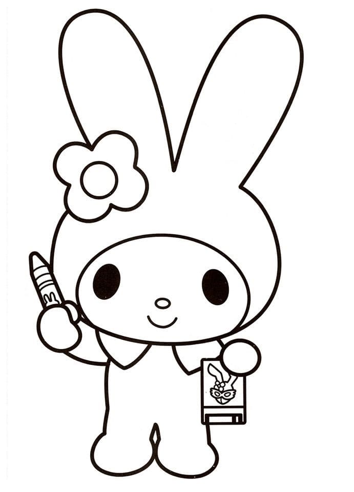 My Melody with Crayon Coloring Page