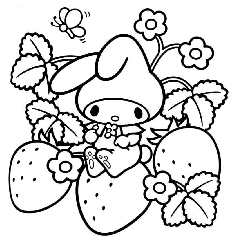 My Melody with Strawberries Coloring Page