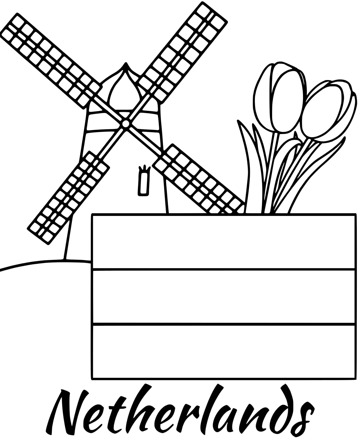 Netherlands Flag Windmill Coloring Page