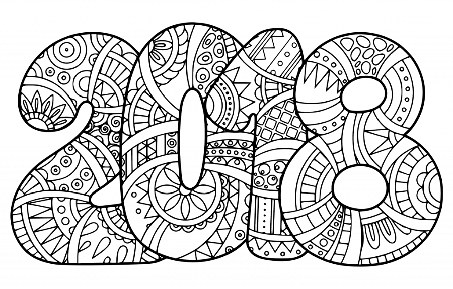 New Year 2018 Coloring Page