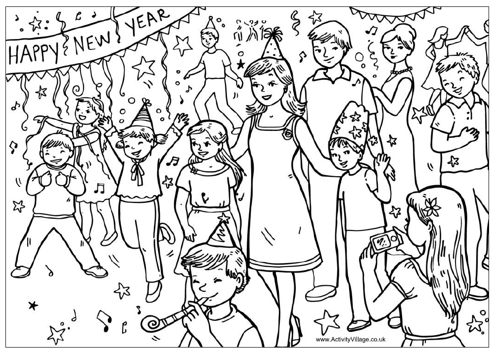New Year Party Coloring Page