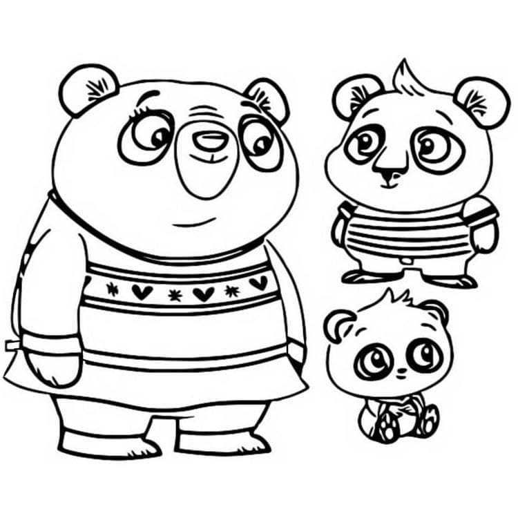 Nico Panda, Bodi Panda, Amanda Panda Coloring Page
