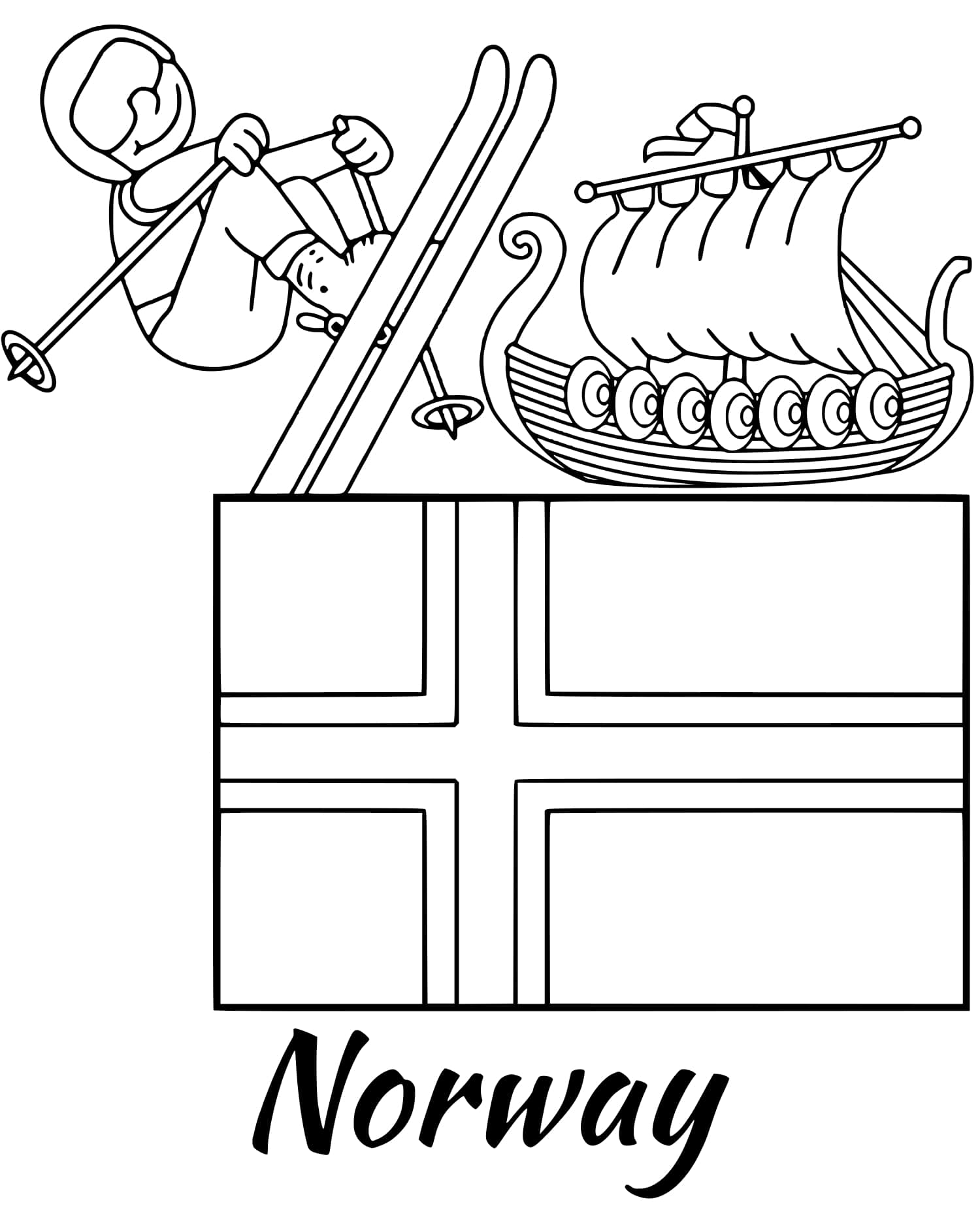 Norway Flag Skiing Coloring Page