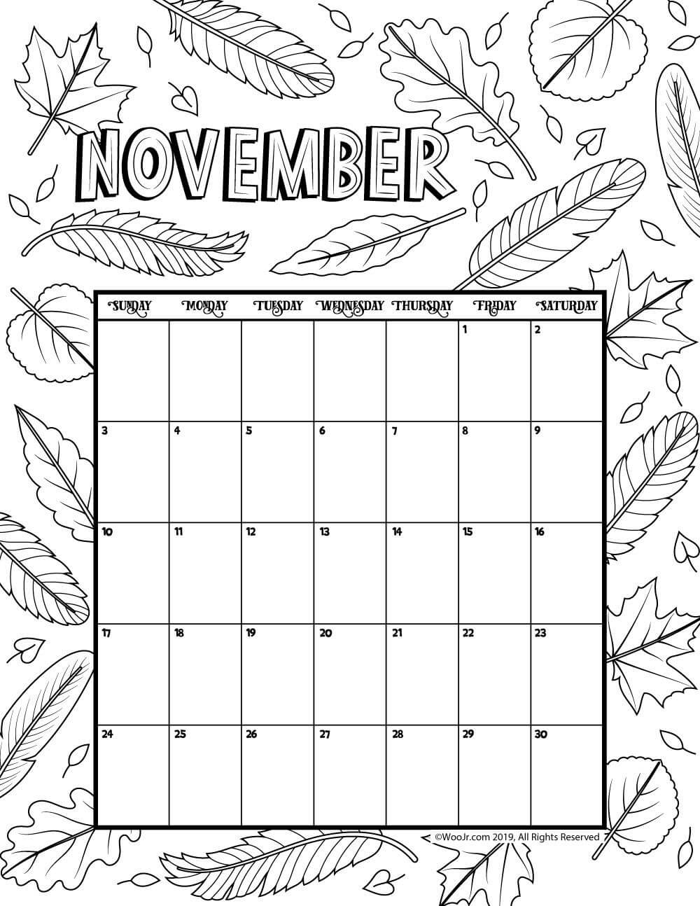 November Coloring Calendar 2019