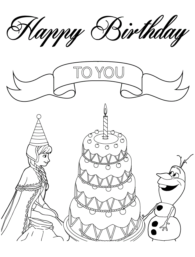 Olaf And Anna With 4 Layer Cake Colouring Page Coloring Page