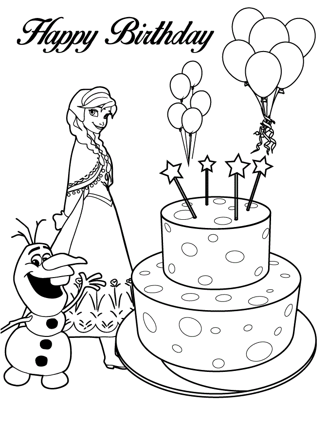 Olaf Anna And Birthday Cake Colouring Page Coloring Page