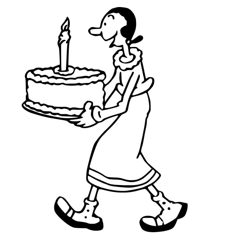 Olive Oyl and Birthday Cake Coloring Page