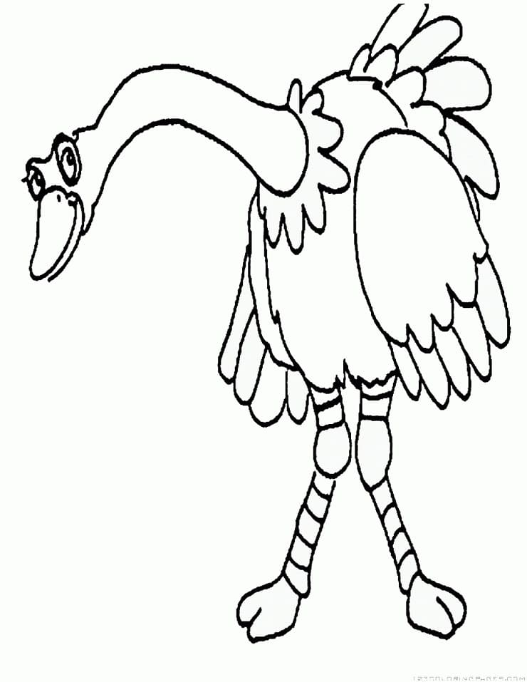 Ostrich Looks Funny Coloring Page