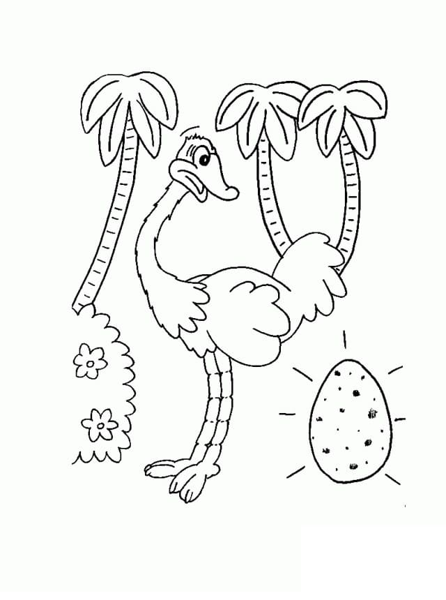 Ostrich with Egg Coloring Page