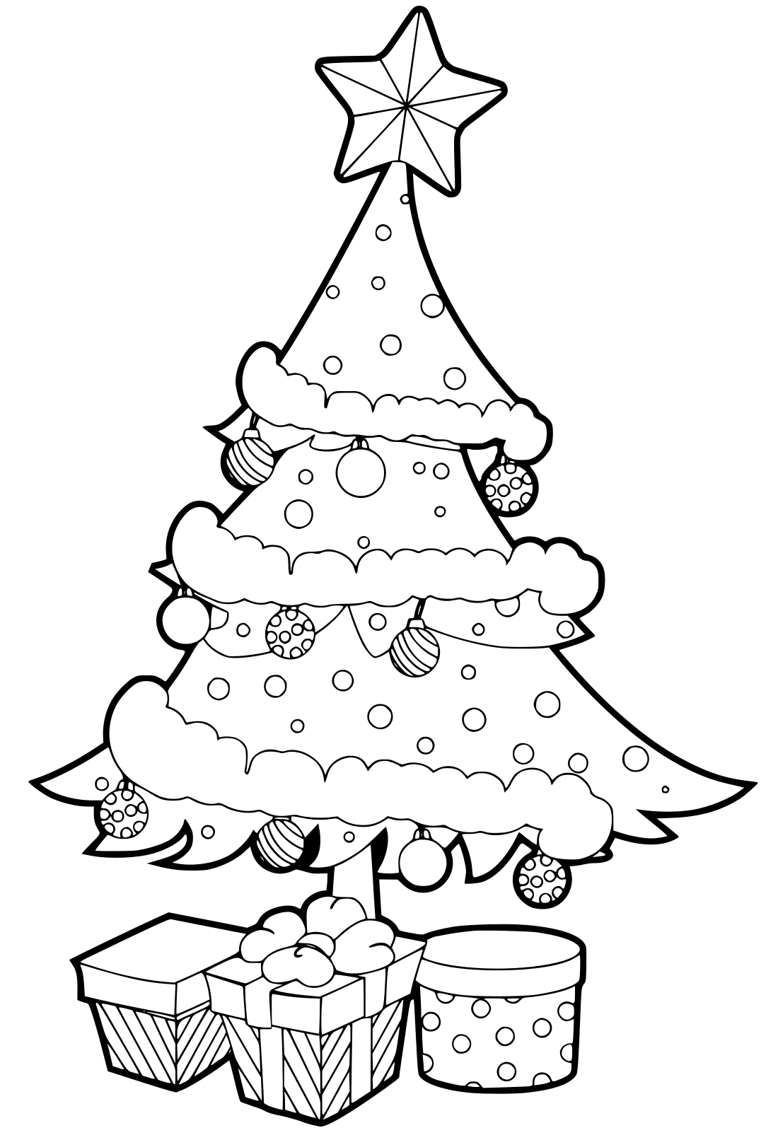 Outlined Christmas Tree With Gift Box Coloring Page