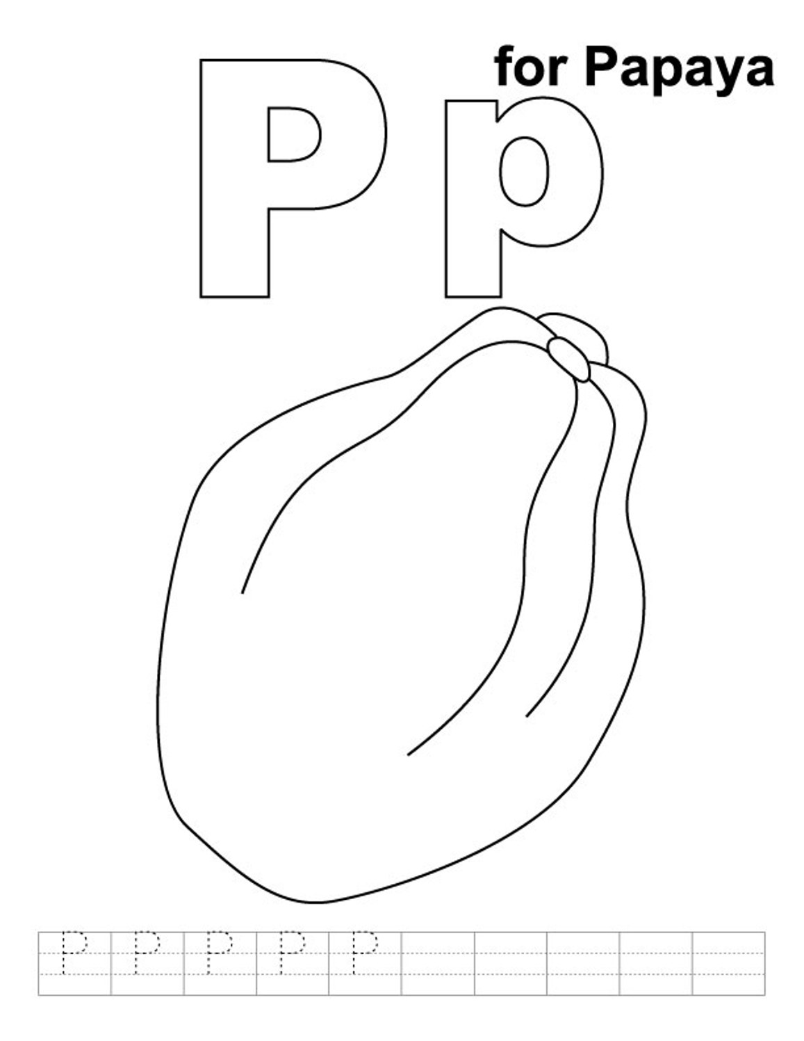 P For Papaya Fruit Sfeda Coloring Page