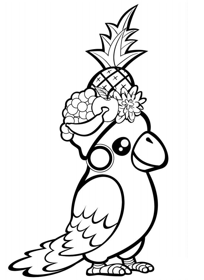 Parrot And Fruits Coloring Page