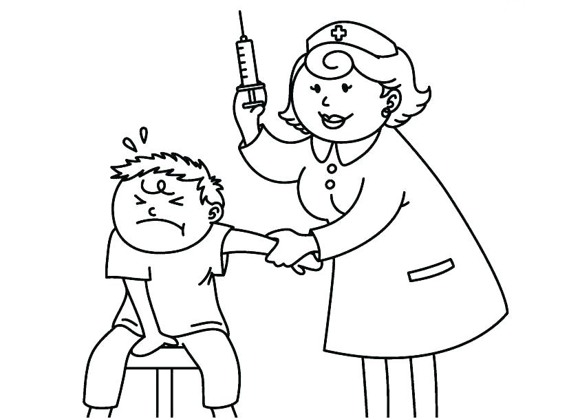 Patient gets scared by injection doctor Coloring Page