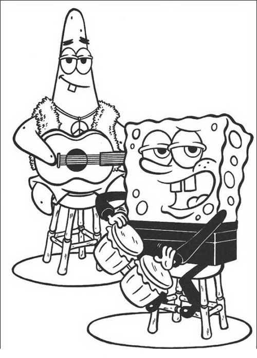 Patrick And Spongebob Singing Coloring Page