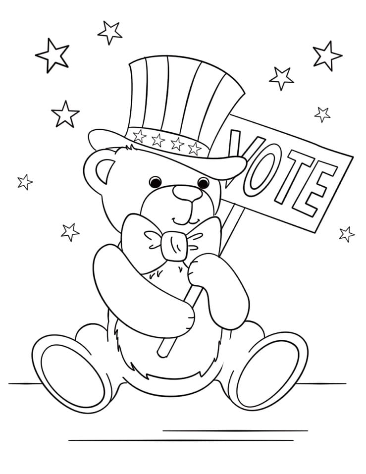 Patriotic Teddy Bear Coloring Page