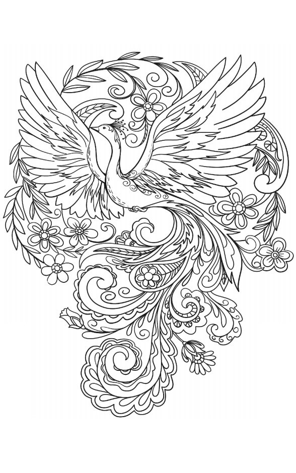 Peacock And Flowers Coloring Page