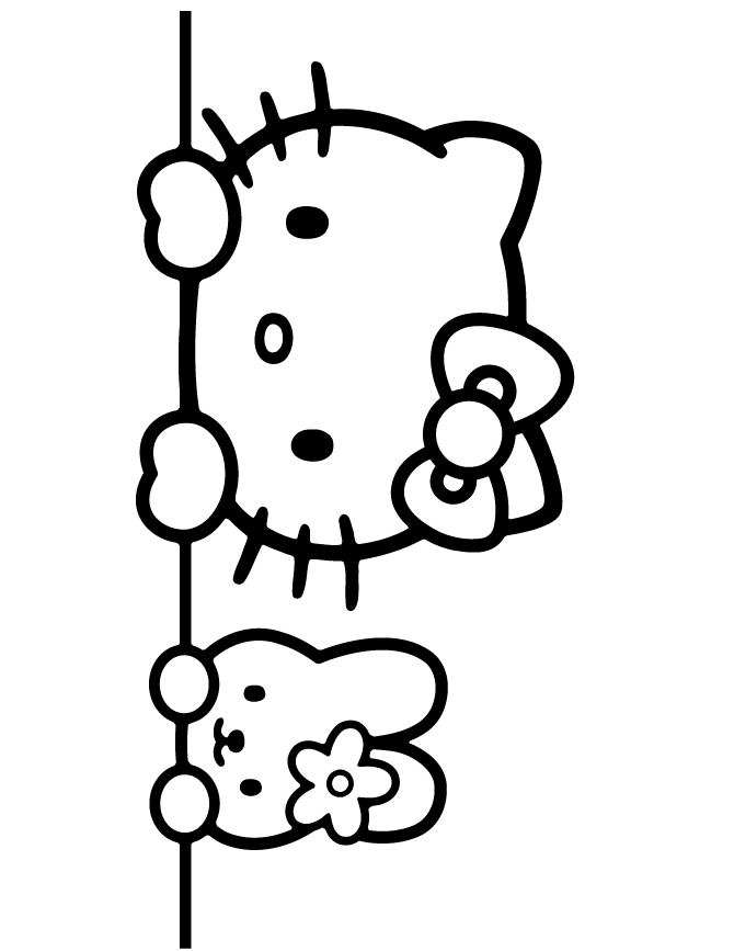 Peekaboo Hello Kitty Coloring Page