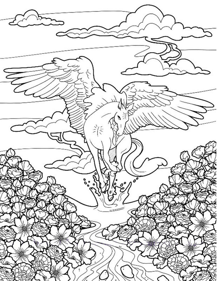 Pegasus Splashing Coloring Page