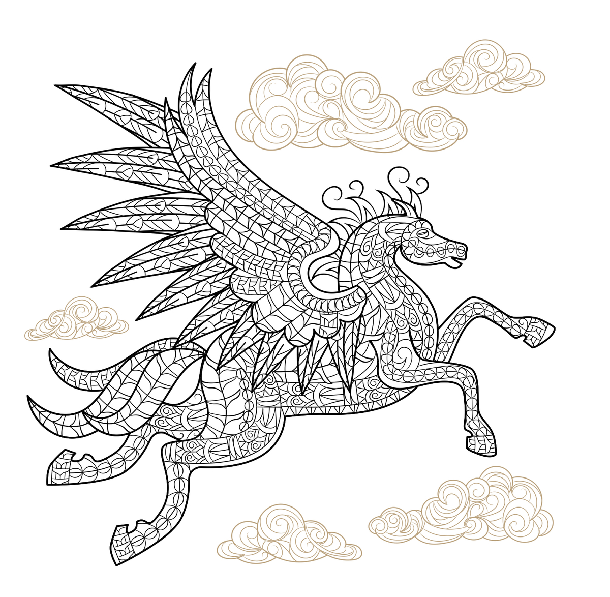 Pegasus Winged Horse Hard Advanced Adult Animal Coloring Page