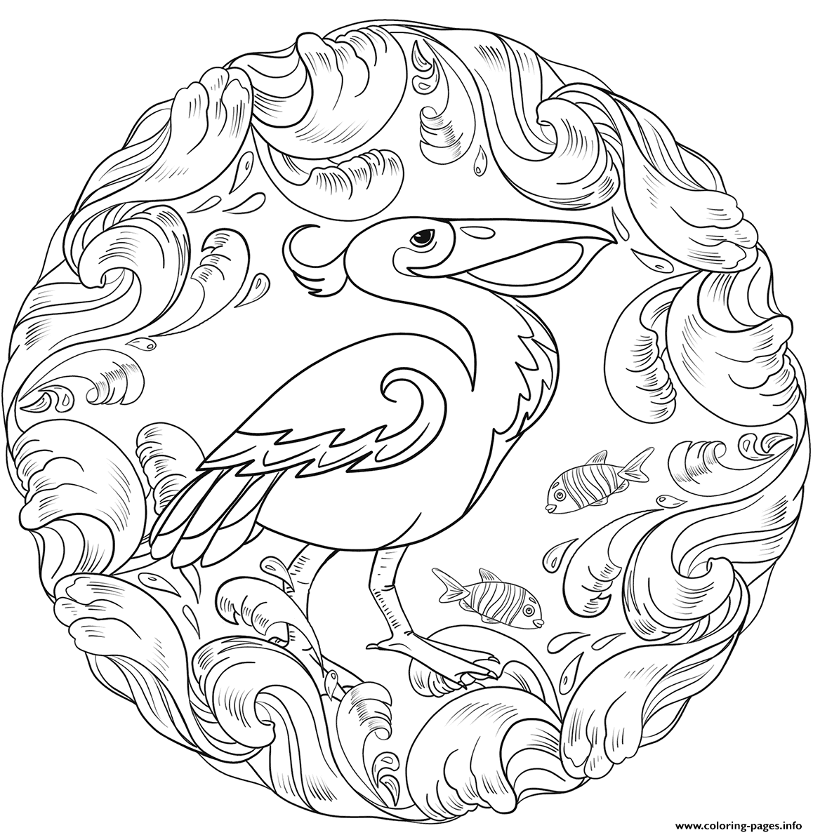 Pelican Mandala Animal Coloring Page