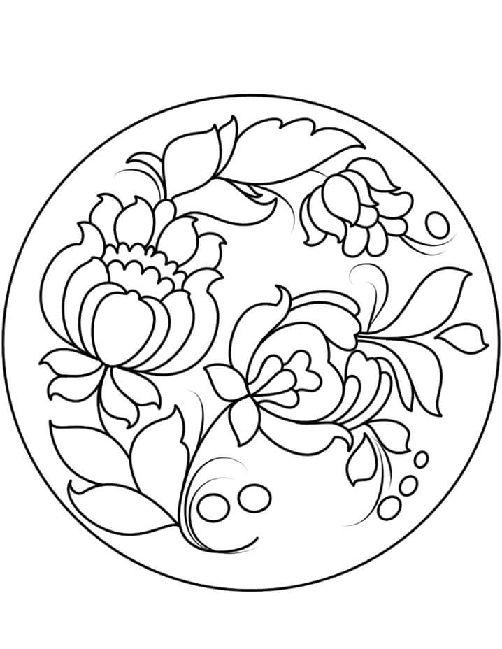 Petrykivka Painting Plate Coloring Page