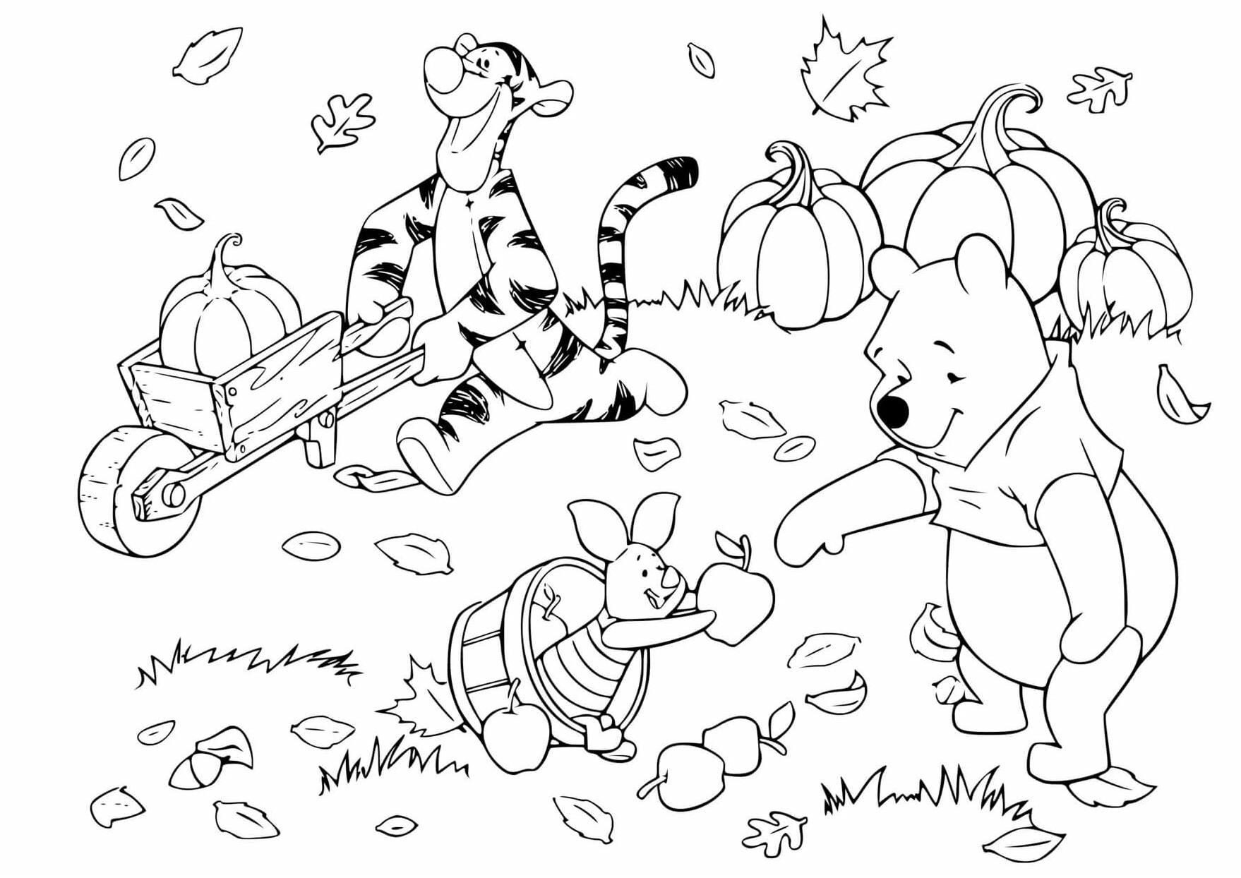 Pick Up The Autumn Leaves With A Rake Coloring Page