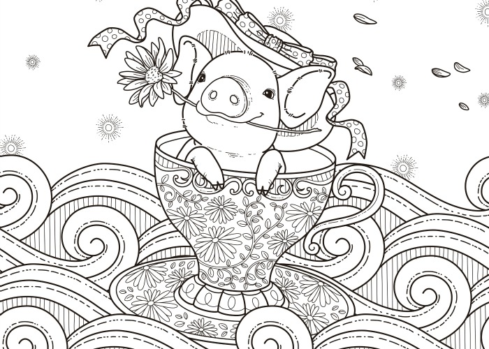 Pig And Flower Coloring Page