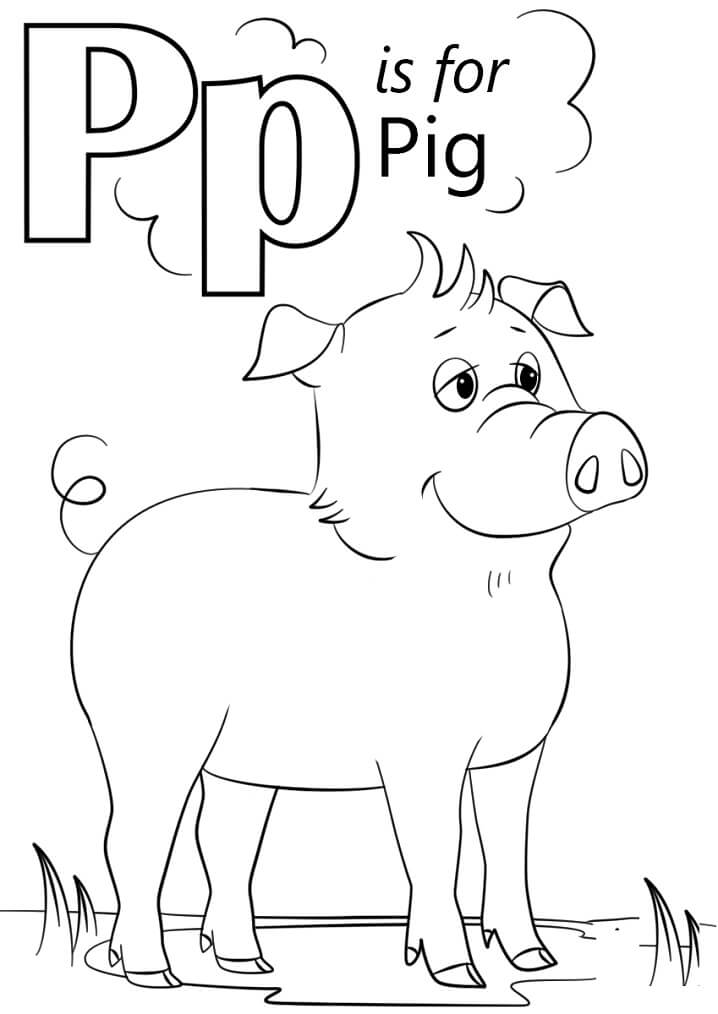 Pig Letter P 1 Coloring Page