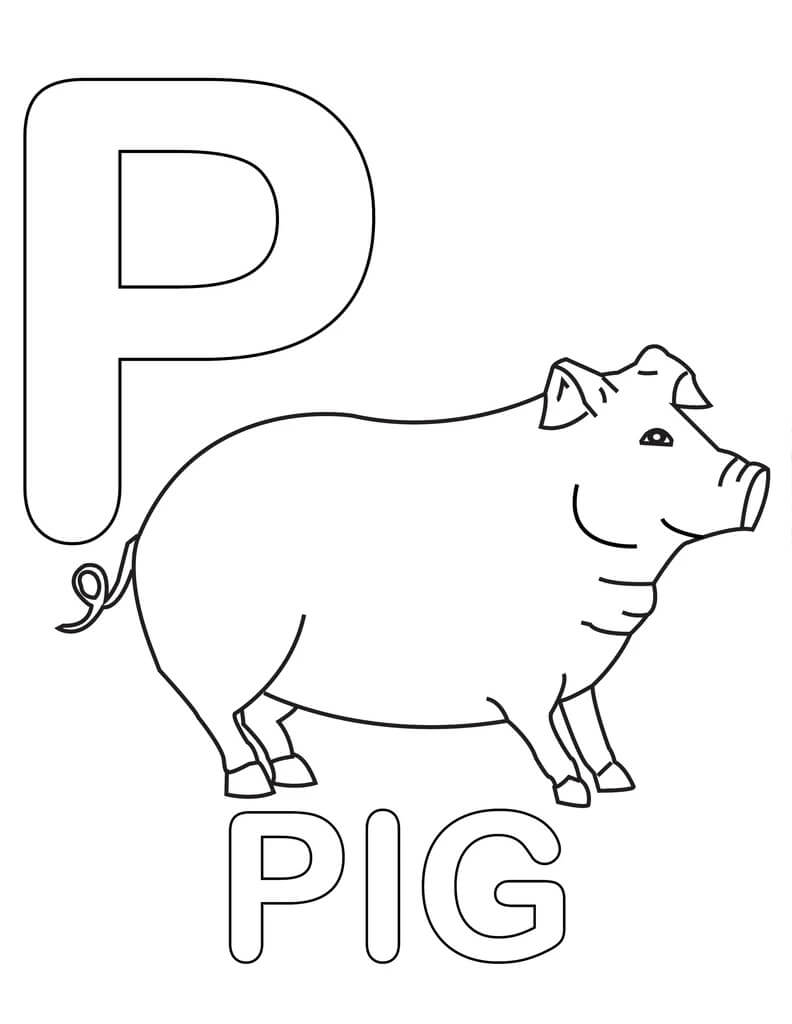 Pig Letter P Coloring Page