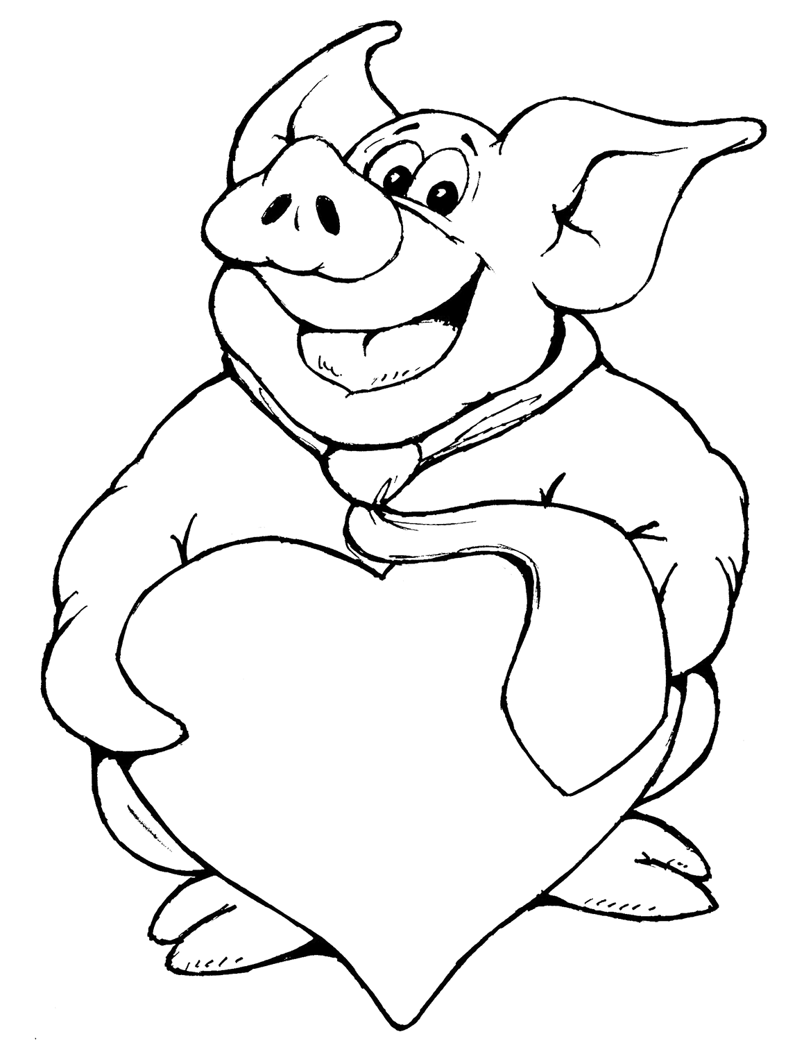 Pig With Heart Coloring Page