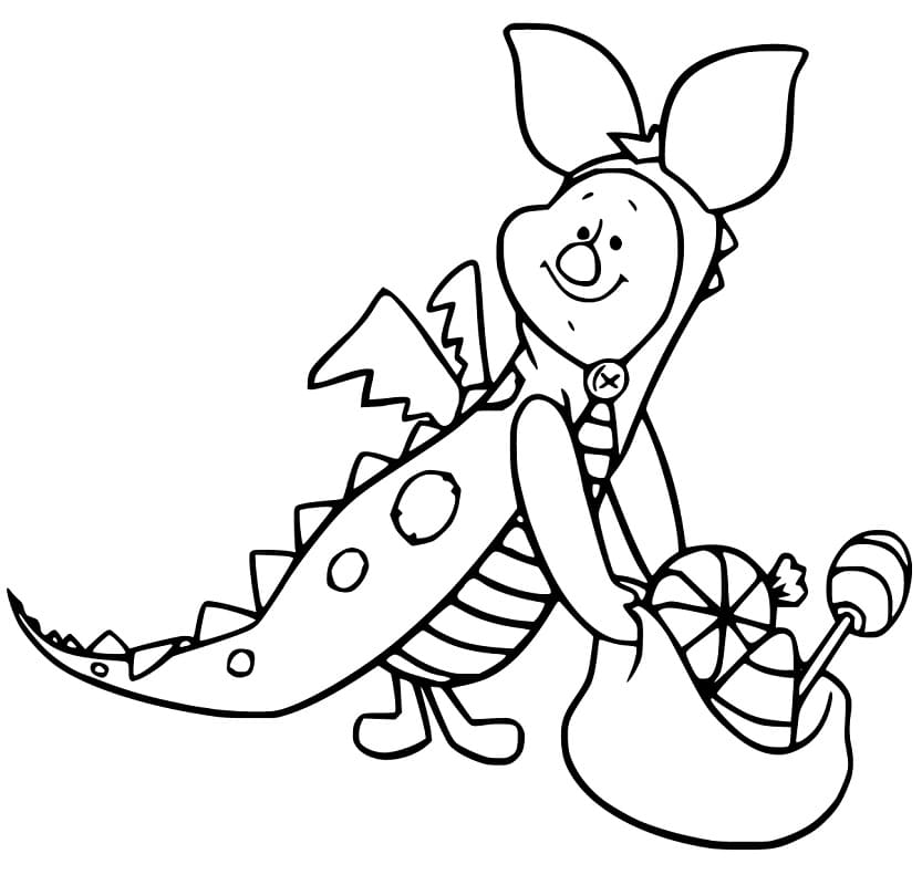 Piglet and Candies Bag Coloring Page