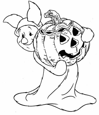 Piglet Holding Halloween Pumpkin Coloring Page
