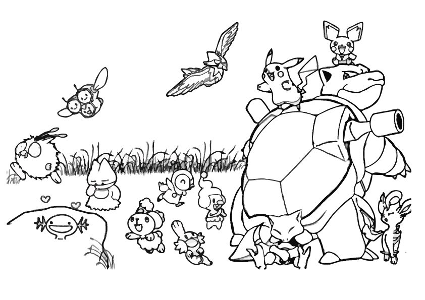 Pikachu and Blastoise Coloring Page