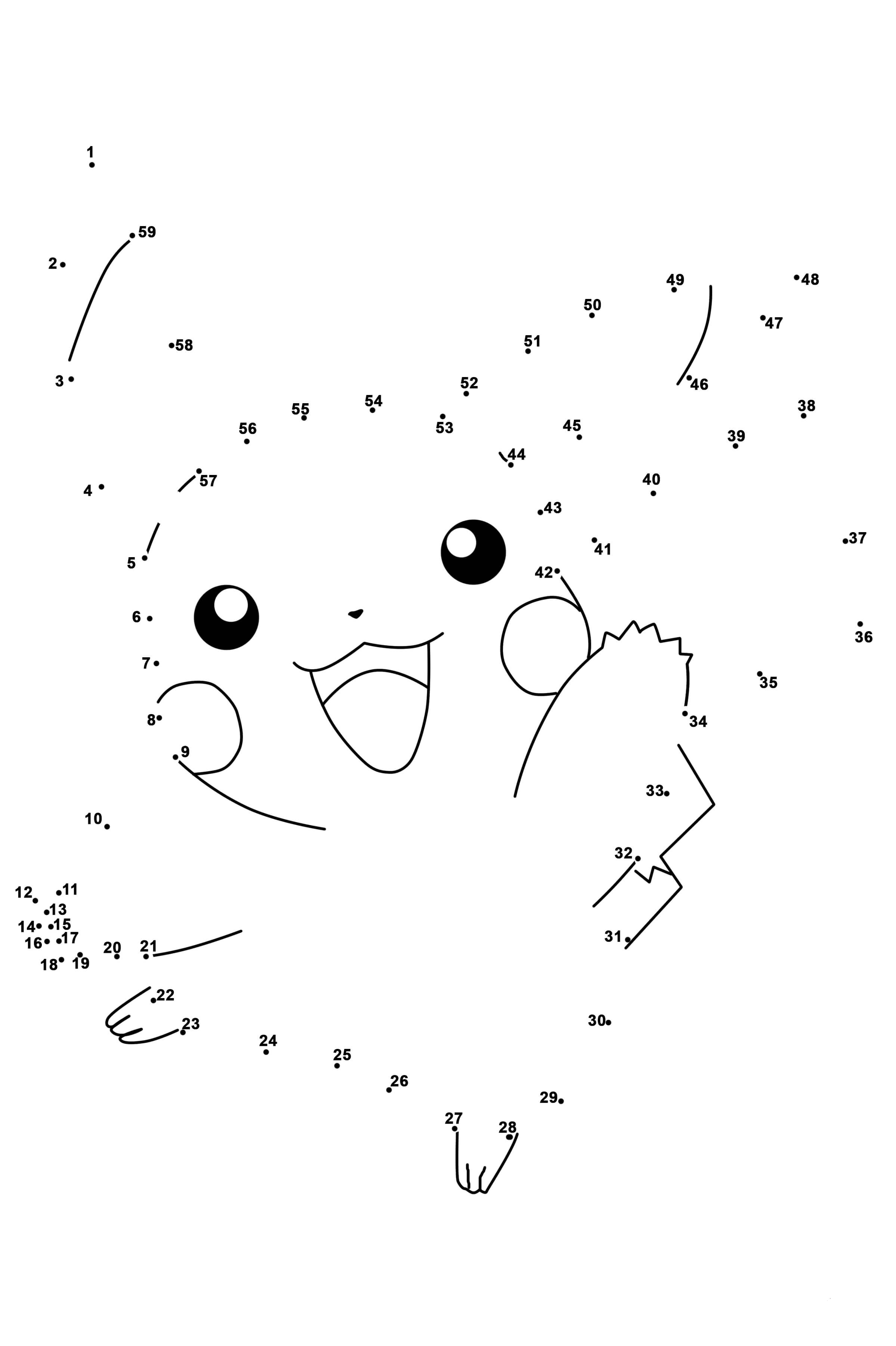 Pikachu Connect the Dots Printable Coloring Page