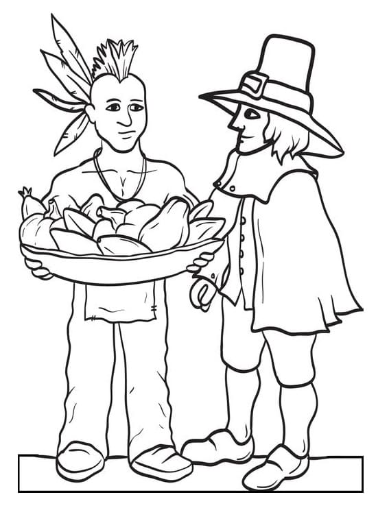 Pilgrim and Indian Coloring Page