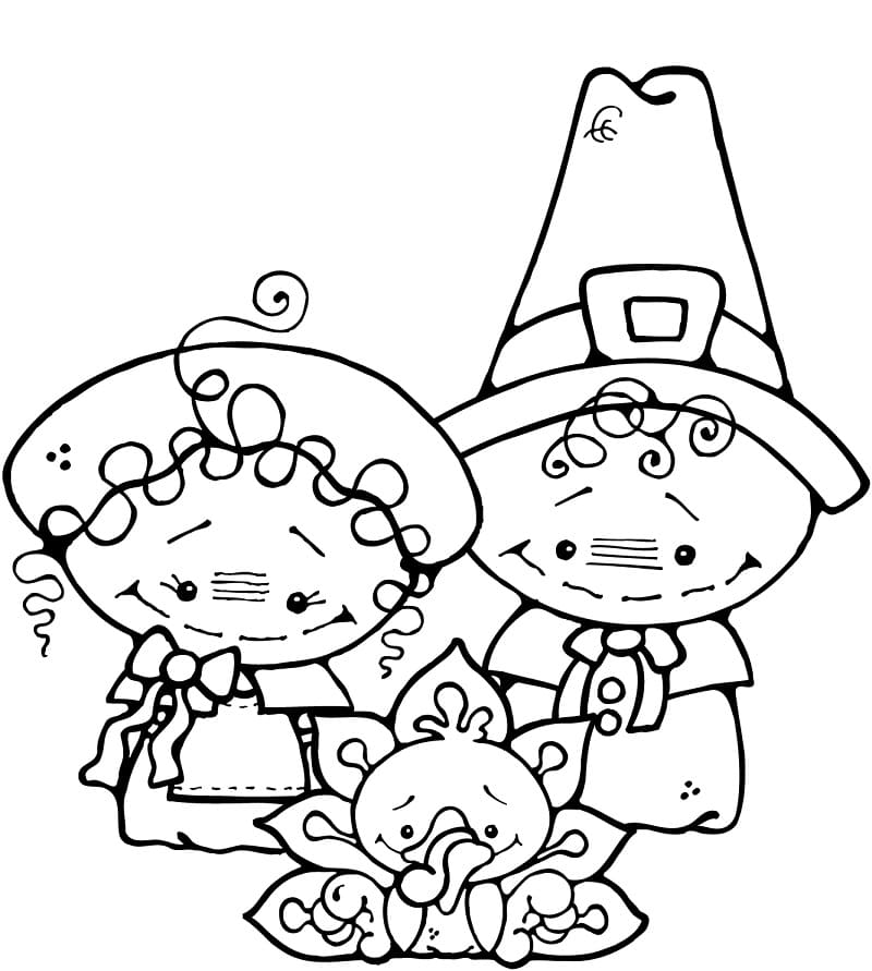 Pilgrim Boy and Girl 1 Coloring Page