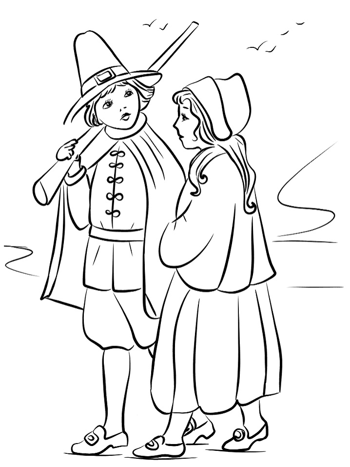 Pilgrim Children Coloring Page