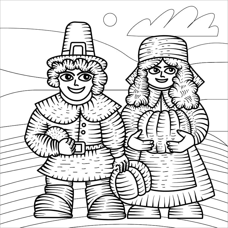 Pilgrim Couple 1 Coloring Page