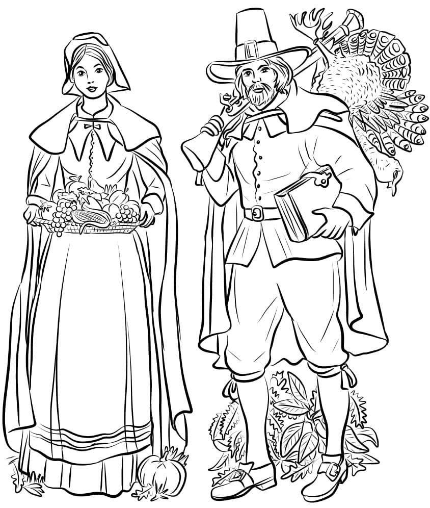 Pilgrim Couple 2 Coloring Page