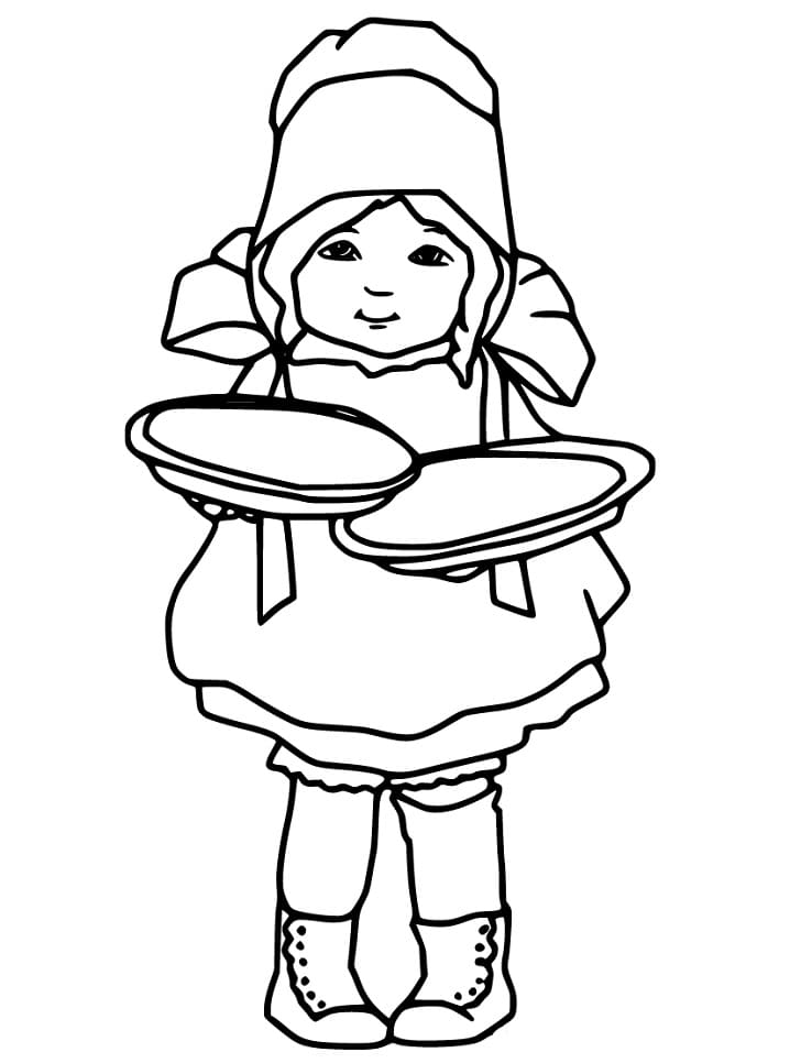 Pilgrim Girl and Pies Coloring Page