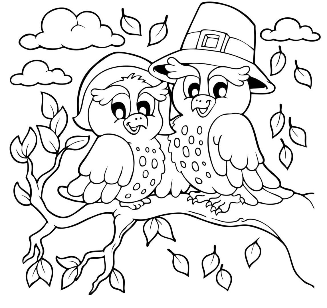 Pilgrim Owls Animal Coloring Page