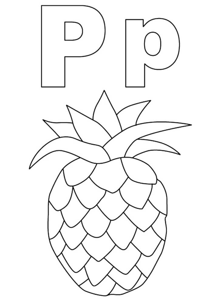 Pineapple Letter P Coloring Page