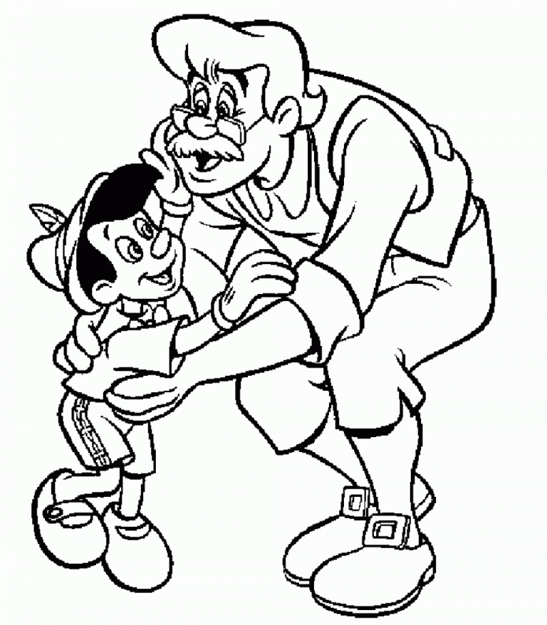 Pinocchio and Grandfather Coloring Page
