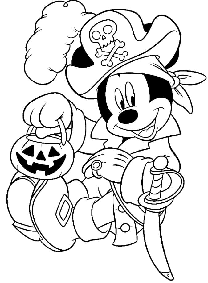 Pirate Mickey on Hallween Coloring Page