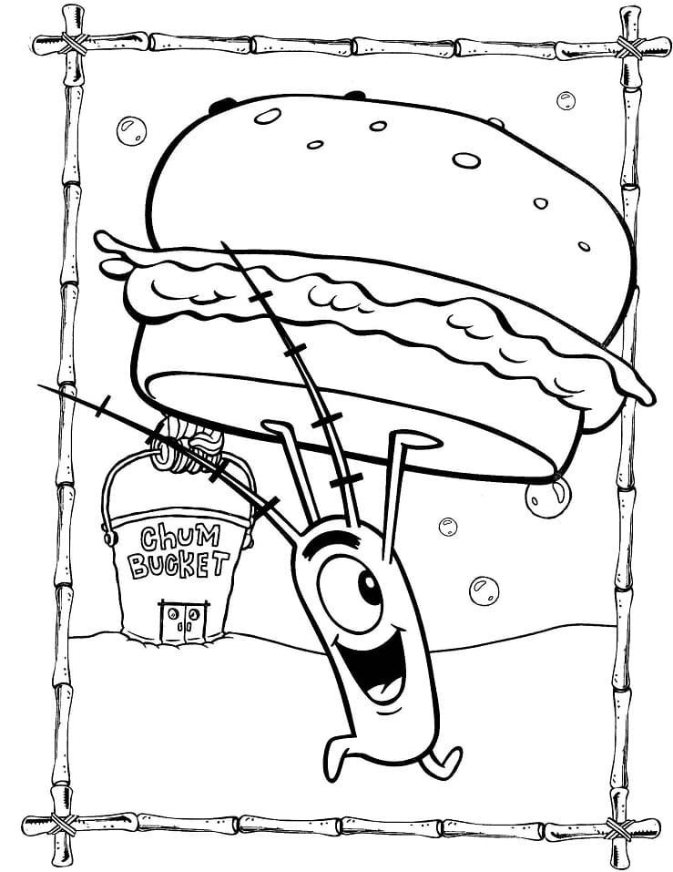 Plankton and Hamburger Coloring Page