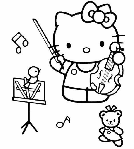 Playing Music Hello Kitty Free Coloring Page