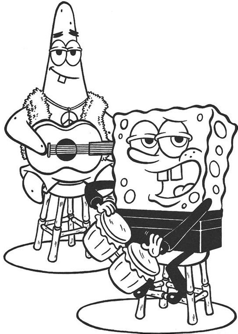 Playing Music Patrick And Spongebob S Free Coloring Page